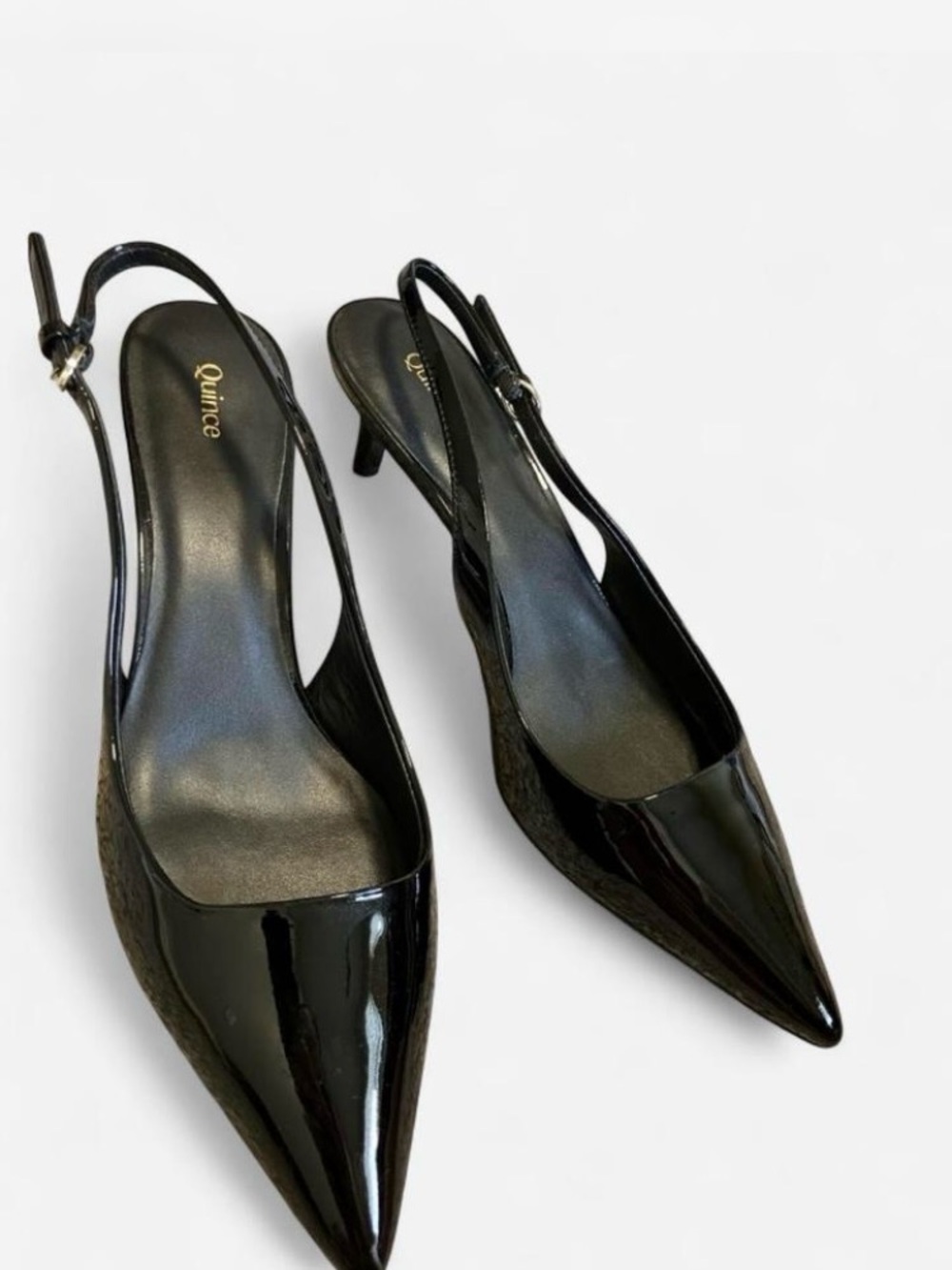 Quince Italian Leather 55mm Black Patent Pointed Slingback Kitten Heel 8.5 & Box